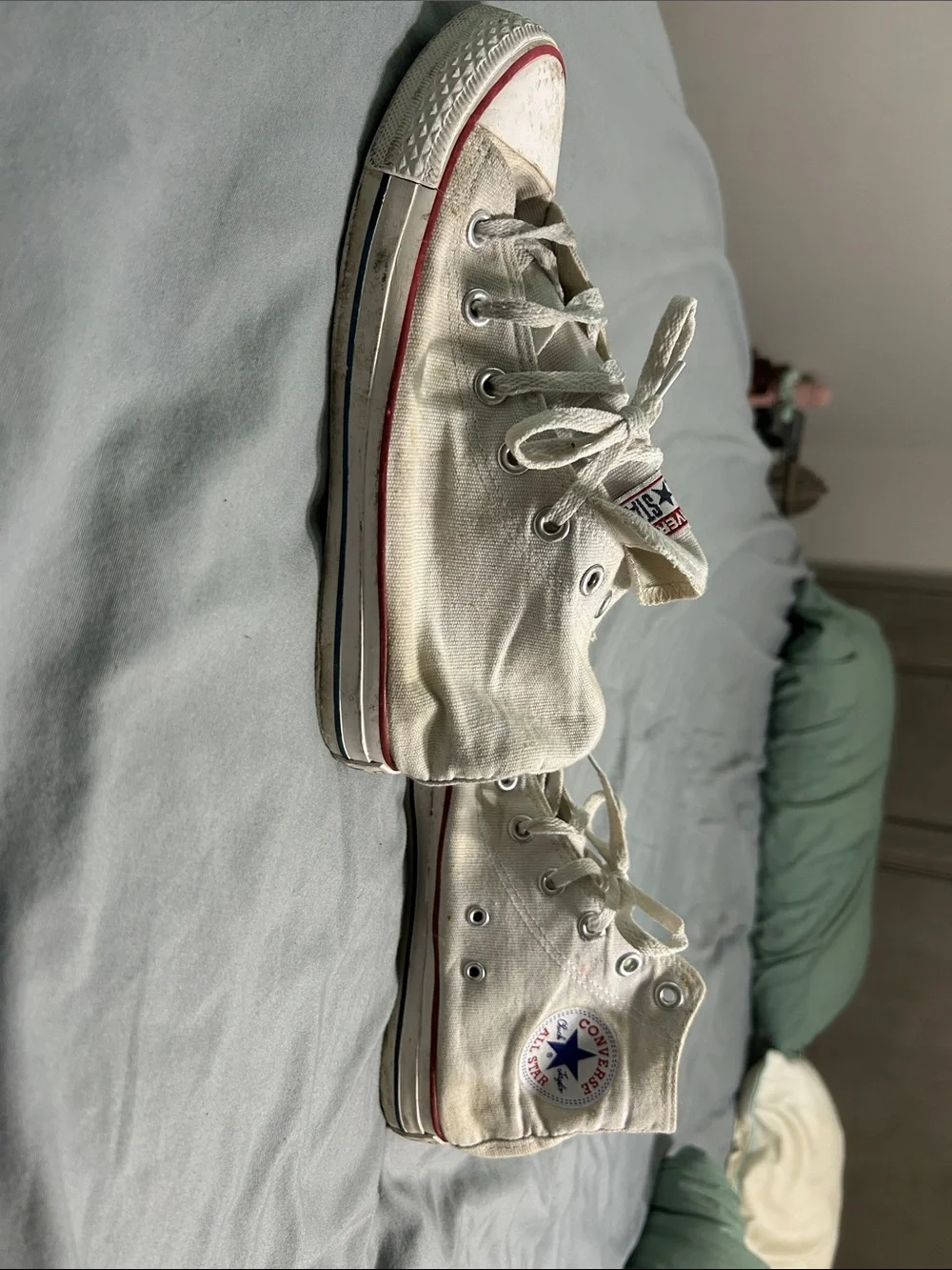Converse Kids High-Top Sneakers in Cream with Red Trim